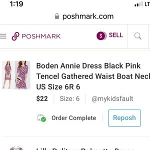 Boden Annie Dress Black Pink Tencel Gathered Waist Boat Neck US Size 6R 6